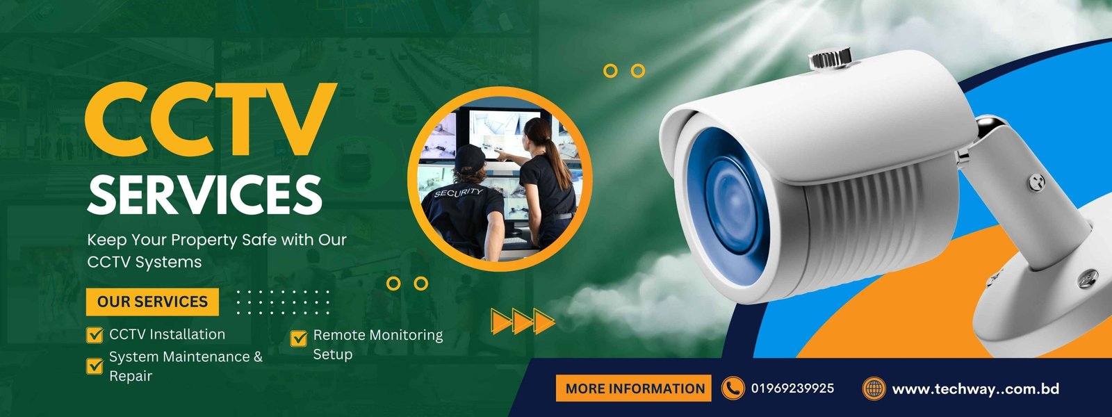 Navy and Yellow Modern CCTV Services Banner