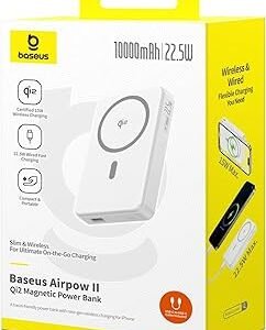 Baseus Airpow Ⅱ Qi2 10000mAh MagSafe Power Bank, 15W Wireless Charger, 22.5W USB-A + 20W USB-C PD (P-3366)