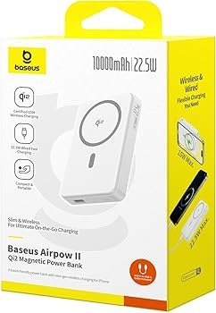 Baseus Airpow Ⅱ Qi2 10000mAh MagSafe Power Bank, 15W Wireless Charger, 22.5W USB-A + 20W USB-C PD (P-3366)